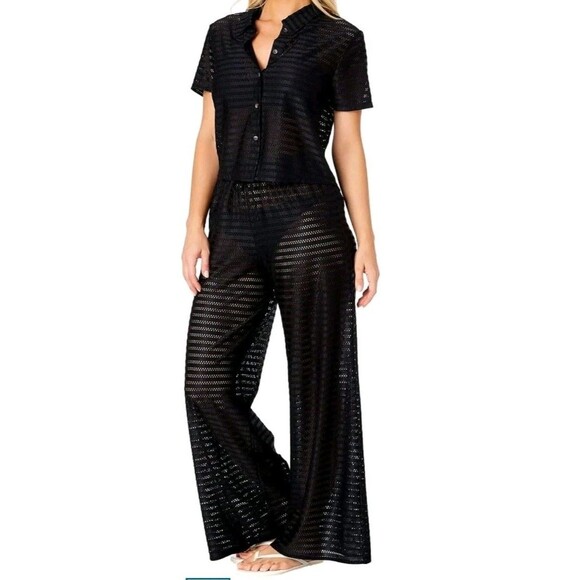 Hurley Women’s 2 Piece Crochet Cover Up Set Shirt & Pants Swim Beach Outfit M NW - Picture 1 of 11